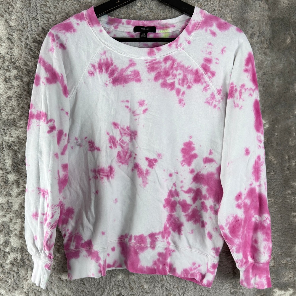 J.Crew Size XS Tie Dye Cotton Raglan Sweatshirt Pink White Long Sleeve Women